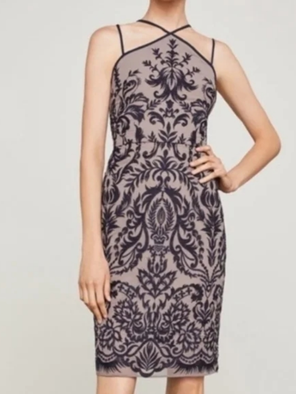 BCBGMAXAZRIA Embroidered Purple Halter Dress